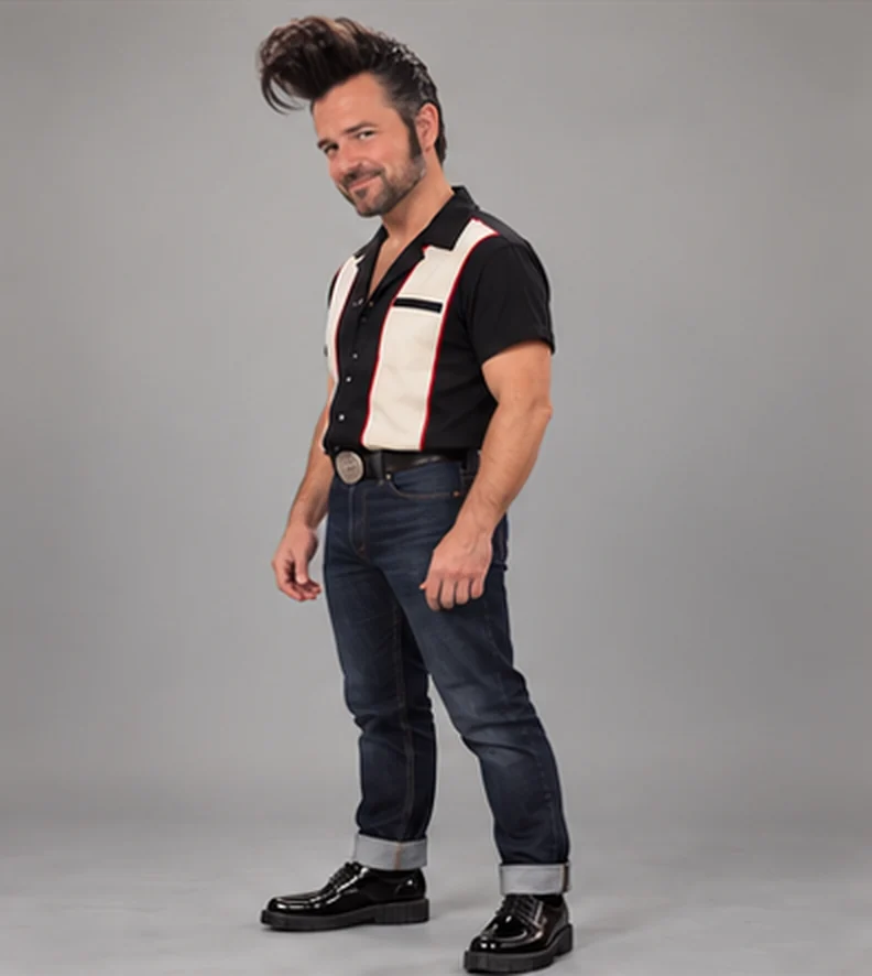 Bennie Bravo, three-quarter view, full length